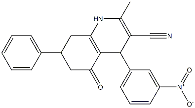 4-{3-nitrophenyl}-2-methyl-5-oxo-7-phenyl-1,4,5,6,7,8-hexahydro-3-quinolinecarbonitrile Struktur