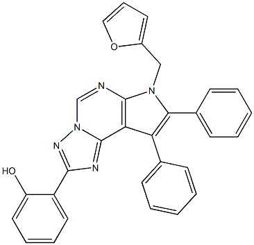 2-[7-(2-furylmethyl)-8,9-diphenyl-7H-pyrrolo[3,2-e][1,2,4]triazolo[1,5-c]pyrimidin-2-yl]phenol Struktur