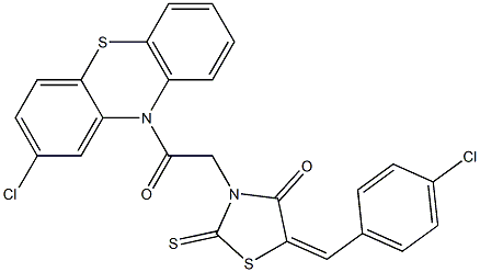 5-(4-chlorobenzylidene)-3-[2-(2-chloro-10H-phenothiazin-10-yl)-2-oxoethyl]-2-thioxo-1,3-thiazolidin-4-one Struktur