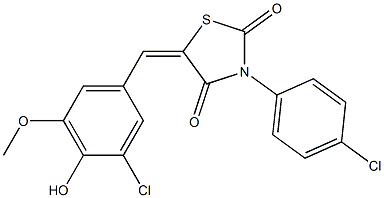 5-(3-chloro-4-hydroxy-5-methoxybenzylidene)-3-(4-chlorophenyl)-1,3-thiazolidine-2,4-dione Struktur