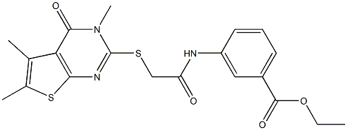 ethyl 3-({[(3,5,6-trimethyl-4-oxo-3,4-dihydrothieno[2,3-d]pyrimidin-2-yl)sulfanyl]acetyl}amino)benzoate Struktur