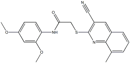 N-[2,4-bis(methyloxy)phenyl]-2-[(3-cyano-8-methylquinolin-2-yl)sulfanyl]acetamide Struktur