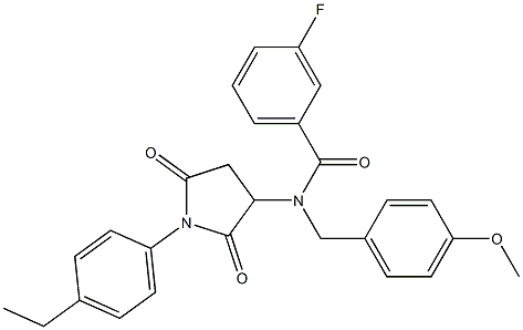 N-[1-(4-ethylphenyl)-2,5-dioxo-3-pyrrolidinyl]-3-fluoro-N-(4-methoxybenzyl)benzamide Struktur