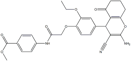 methyl 4-({[4-(2-amino-3-cyano-5-oxo-5,6,7,8-tetrahydro-4H-chromen-4-yl)-2-ethoxyphenoxy]acetyl}amino)benzoate Struktur