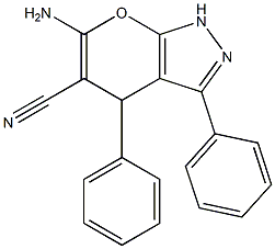 6-amino-3,4-diphenyl-1,4-dihydropyrano[2,3-c]pyrazole-5-carbonitrile Struktur