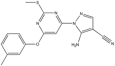 5-amino-1-[6-(3-methylphenoxy)-2-(methylsulfanyl)-4-pyrimidinyl]-1H-pyrazole-4-carbonitrile Struktur