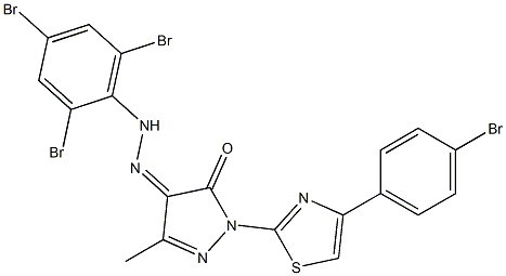 1-[4-(4-bromophenyl)-1,3-thiazol-2-yl]-3-methyl-1H-pyrazole-4,5-dione 4-[N-(2,4,6-tribromophenyl)hydrazone] Struktur