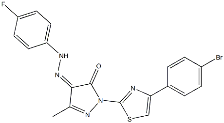 1-[4-(4-bromophenyl)-1,3-thiazol-2-yl]-3-methyl-1H-pyrazole-4,5-dione 4-[N-(4-fluorophenyl)hydrazone] Struktur