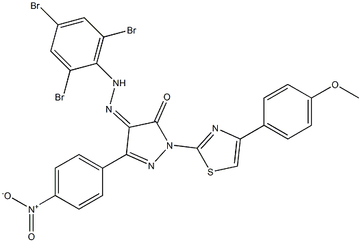 1-[4-(4-methoxyphenyl)-1,3-thiazol-2-yl]-3-(4-nitrophenyl)-1H-pyrazole-4,5-dione 4-[N-(2,4,6-tribromophenyl)hydrazone] Struktur