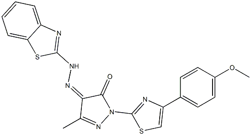 1-[4-(4-methoxyphenyl)-1,3-thiazol-2-yl]-3-methyl-1H-pyrazole-4,5-dione 4-[N-(1,3-benzothiazol-2-yl)hydrazone] Struktur