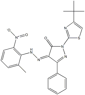 1-[4-(tert-butyl)-1,3-thiazol-2-yl]-3-phenyl-1H-pyrazole-4,5-dione 4-[N-(2-methyl-6-nitrophenyl)hydrazone] Struktur