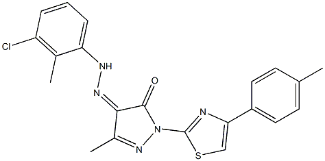 3-methyl-1-[4-(4-methylphenyl)-1,3-thiazol-2-yl]-1H-pyrazole-4,5-dione 4-[N-(3-chloro-2-methylphenyl)hydrazone] Struktur