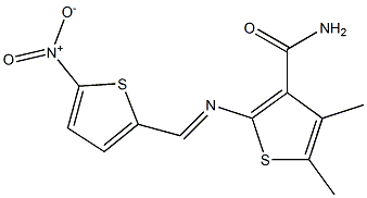 4,5-dimethyl-2-{[(E)-(5-nitro-2-thienyl)methylidene]amino}-3-thiophenecarboxamide Struktur