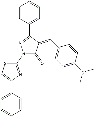 4-{(Z)-[4-(dimethylamino)phenyl]methylidene}-3-phenyl-1-(4-phenyl-1,3-thiazol-2-yl)-1H-pyrazol-5-one Struktur