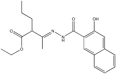 ethyl 2-{1-[(E)-2-(3-hydroxy-2-naphthoyl)hydrazono]ethyl}pentanoate Struktur