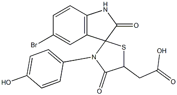 [5-bromo-3'-(4-hydroxyphenyl)-2,4'-dioxo-1,2-dihydrospiro[indole-3,2'-[1,3]thiazolidin]-5'-yl]acetic acid Struktur