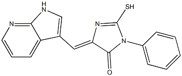 (5Z)-2-mercapto-3-phenyl-5-(1H-pyrrolo[2,3-b]pyridin-3-ylmethylene)-3,5-dihydro-4H-imidazol-4-one Struktur