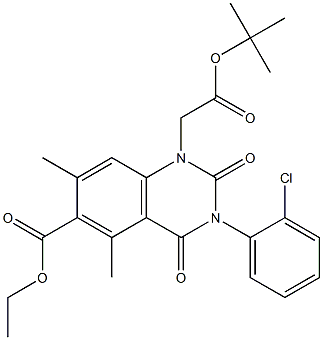 1,2,3,4-Tetrahydro-3-(2-chlorophenyl)-1-tert-butoxycarbonylmethyl-5,7-dimethyl-2,4-dioxoquinazoline-6-carboxylic acid ethyl ester Struktur