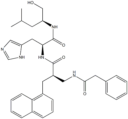 (2S)-2-[[N-[(2R)-3-[(Benzylcarbonyl)amino]-2-[(naphthalen-1-yl)methyl]propionyl]-L-histidyl]amino]-4-methyl-1-pentanol Struktur