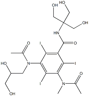 3-[Acetyl(methyl)amino]-5-[acetyl(2,3-dihydroxypropyl)amino]-2,4,6-triiodo-N-[1,1-bis(hydroxymethyl)-2-hydroxyethyl]benzamide Struktur