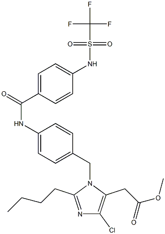 2-Butyl-4-chloro-1-[4-[4-(trifluoromethylsulfonylamino)benzoylamino]benzyl]-1H-imidazole-5-acetic acid methyl ester Struktur