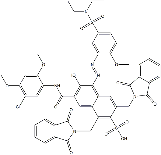 3-[(5-Chloro-2,4-dimethoxyphenyl)aminocarbonyl]-1-[5-[(diethylamino)sulfonyl]-2-methoxyphenylazo]-2-hydroxy-5,7-bis(phthalimidylmethyl)naphthalene-6-sulfonic acid Struktur