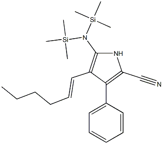 5-[Bis(trimethylsilyl)amino]-3-phenyl-4-(1-hexenyl)-1H-pyrrole-2-carbonitrile Struktur