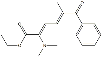 2-Dimethylamino-5-methyl-6-oxo-6-phenyl-2,4-hexadienoic acid ethyl ester Struktur