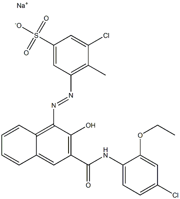 3-Chloro-4-methyl-5-[[3-[[(4-chloro-2-ethoxyphenyl)amino]carbonyl]-2-hydroxy-1-naphtyl]azo]benzenesulfonic acid sodium salt Struktur