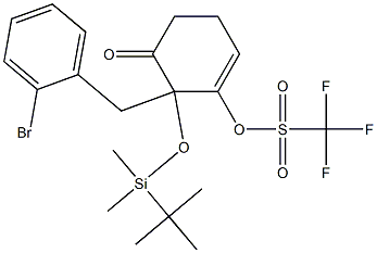 2-(tert-Butyldimethylsilyloxy)-2-(2-bromobenzyl)-3-(trifluoromethylsulfonyloxy)-3-cyclohexen-1-one Struktur