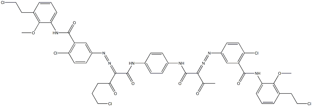 3,3'-[2-(2-Chloroethyl)-1,4-phenylenebis[iminocarbonyl(acetylmethylene)azo]]bis[N-[3-(2-chloroethyl)-2-methoxyphenyl]-6-chlorobenzamide] Struktur