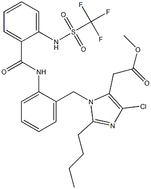 2-Butyl-4-chloro-1-[2-[2-(trifluoromethylsulfonylamino)benzoylamino]benzyl]-1H-imidazole-5-acetic acid methyl ester Struktur