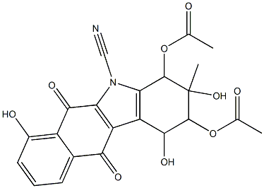 2,4-Bis(acetyloxy)-1,2,3,4,6,11-hexahydro-1,3,7-trihydroxy-3-methyl-6,11-dioxo-5H-benzo[b]carbazole-5-carbonitrile Struktur