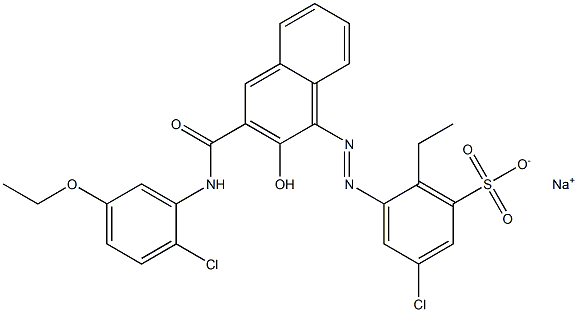 3-Chloro-6-ethyl-5-[[3-[[(2-chloro-5-ethoxyphenyl)amino]carbonyl]-2-hydroxy-1-naphtyl]azo]benzenesulfonic acid sodium salt Struktur