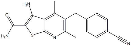 3-Amino-4,6-dimethyl-5-(4-cyanobenzyl)thieno[2,3-b]pyridine-2-carboxamide Struktur