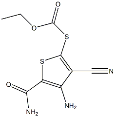 [[4-Amino-3-cyano-5-carbamoylthiophen-2-yl]thio]formic acid ethyl ester Struktur