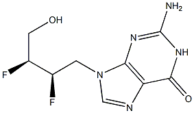 2-Amino-9-[(2R,3S)-2,3-difluoro-4-hydroxybutyl]-1,9-dihydro-6H-purin-6-one Struktur