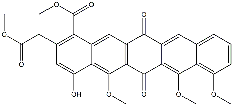 1-Hydroxy-4-(methoxycarbonyl)-3-[(methoxycarbonyl)methyl]-11,12,14-trimethoxy-6,13-pentacenedione Struktur