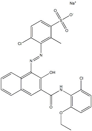 4-Chloro-2-methyl-3-[[3-[[(2-chloro-6-ethoxyphenyl)amino]carbonyl]-2-hydroxy-1-naphtyl]azo]benzenesulfonic acid sodium salt Struktur