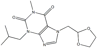 1-Methyl-3-isobutyl-7-(1,3-dioxolan-2-ylmethyl)xanthine Struktur