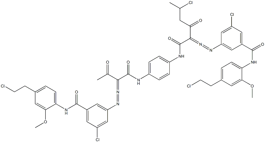 3,3'-[2-(1-Chloroethyl)-1,4-phenylenebis[iminocarbonyl(acetylmethylene)azo]]bis[N-[4-(2-chloroethyl)-2-methoxyphenyl]-5-chlorobenzamide] Struktur