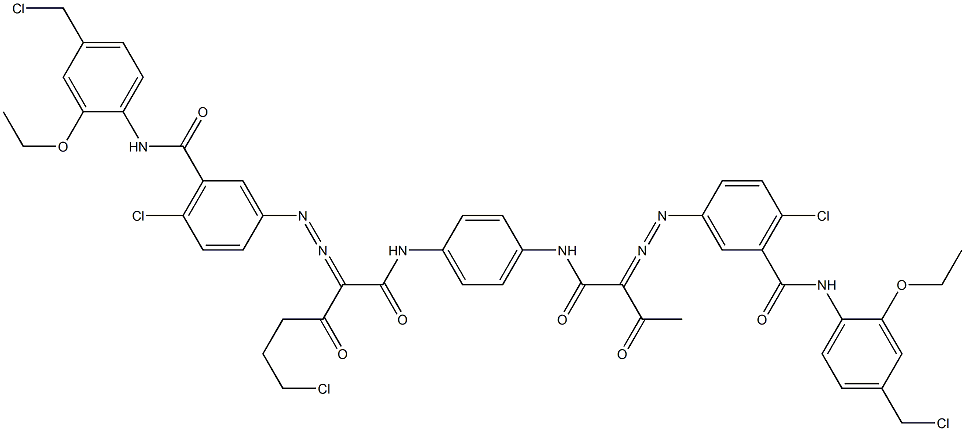 3,3'-[2-(2-Chloroethyl)-1,4-phenylenebis[iminocarbonyl(acetylmethylene)azo]]bis[N-[4-(chloromethyl)-2-ethoxyphenyl]-6-chlorobenzamide] Struktur