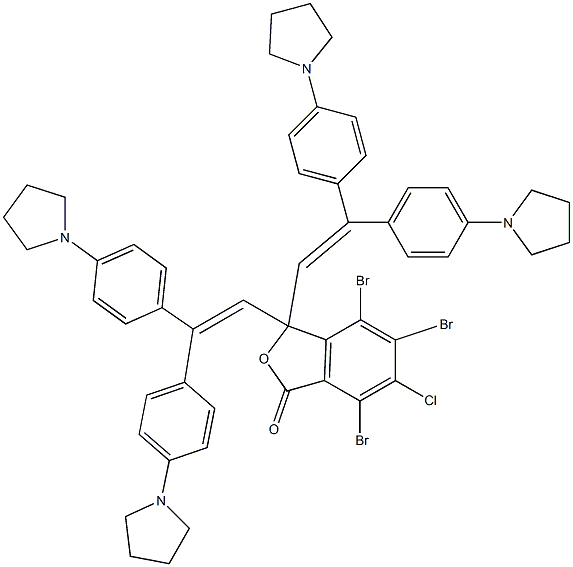 3,3-Bis[2,2-bis[4-(1-pyrrolidinyl)phenyl]vinyl]-4,5,7-tribromo-6-chlorophthalide Struktur