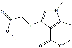 2-Methyl-4-[(methoxycarbonyl)methylthio]-1-methyl-1H-pyrrole-3-carboxylic acid methyl ester Struktur