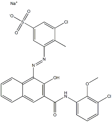 3-Chloro-4-methyl-5-[[3-[[(3-chloro-2-methoxyphenyl)amino]carbonyl]-2-hydroxy-1-naphtyl]azo]benzenesulfonic acid sodium salt Struktur