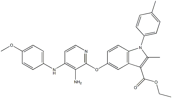 1-(4-Methylphenyl)-2-methyl-5-[3-amino-4-[(4-methoxyphenyl)amino]pyridin-2-yloxy]-1H-indole-3-carboxylic acid ethyl ester Struktur