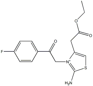 2-Amino-4-(ethoxycarbonylmethyl)-3-[(4-fluorophenyl)carbonylmethyl]thiazol-3-ium Struktur