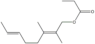 Propionic acid 2,3-dimethyl-2,6-octadienyl ester Struktur