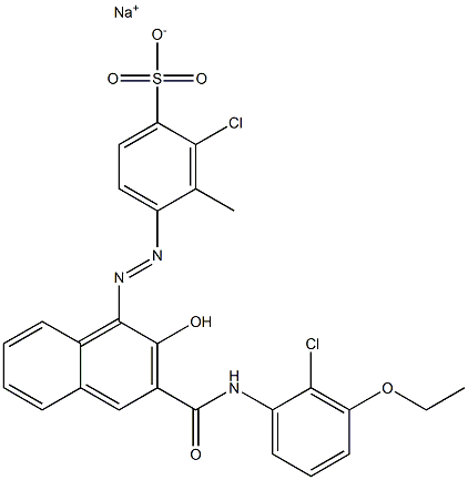 2-Chloro-3-methyl-4-[[3-[[(2-chloro-3-ethoxyphenyl)amino]carbonyl]-2-hydroxy-1-naphtyl]azo]benzenesulfonic acid sodium salt Struktur