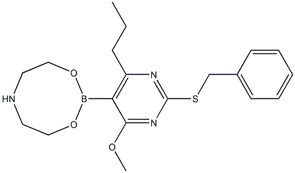 2-(2-Benzylthio-4-methoxy-6-propyl-5-pyrimidinyl)tetrahydro-6H-1,3,6,2-dioxazaborocine Struktur